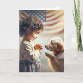 Verjaardag Meisje Bidden Met Gouden Retriever Kaart
