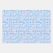 Verjaardag Meisje Blauw Schattige Voeg een naam ge Inpakpapier Vel (Voorkant)