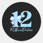 Verjaardag Meisje Blauwe Coquette Bow 12 jaar oude Ronde Sticker (Voorkant)