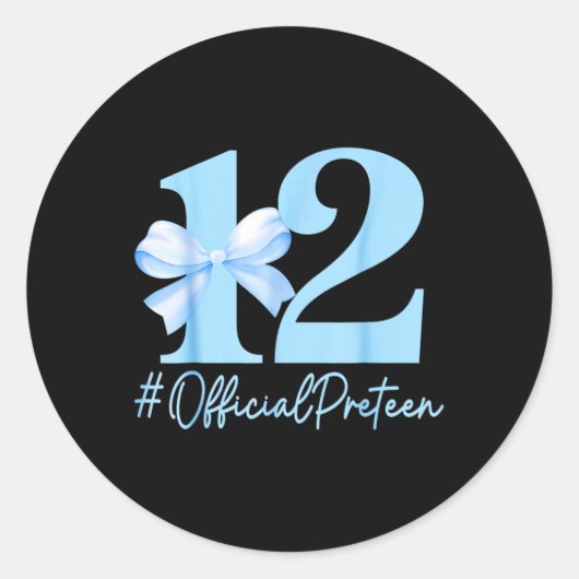 Verjaardag Meisje Blauwe Coquette Bow 12 jaar oude Ronde Sticker (Voorkant)