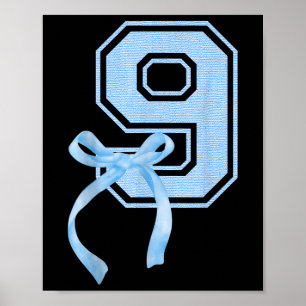 Verjaardag Meisje Blauwe Coquette Bow 9 jaar oude  Poster