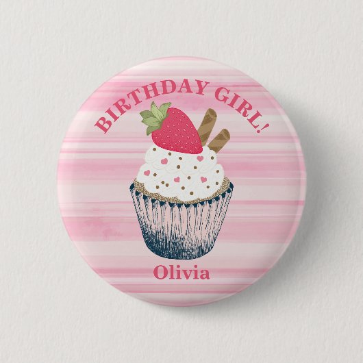 Verjaardag Meisje Button - Schattigee Roze Party A (Voorkant)