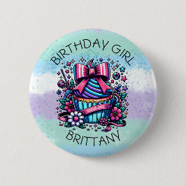 Verjaardag Meisje Cupcake Whimsical gepersonalisee Ronde Button 5,7 Cm