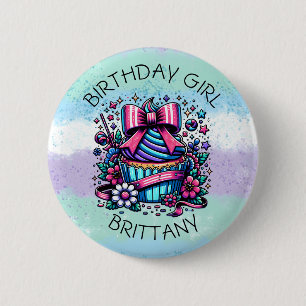 Verjaardag Meisje Cupcake Whimsical gepersonalisee Ronde Button 5,7 Cm