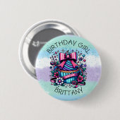 Verjaardag Meisje Cupcake Whimsical gepersonalisee Ronde Button 5,7 Cm (Voorkant /achterkant)