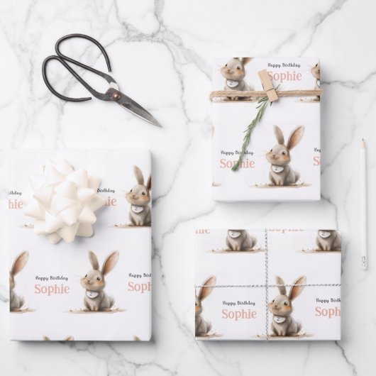 Verjaardag meisje Cute Rabbit Inpakpapier Vel (Voorkant)