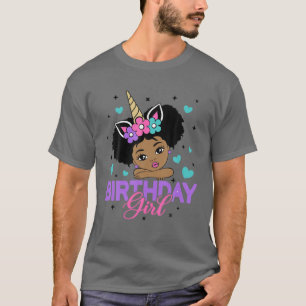 Verjaardag Meisje Eenhoorn Zwarte Prinses Afro Pri T-shirt