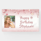 Verjaardag Meisje Faux Roos Gouden Glitter Sterren Spandoek (Horizontaal)