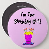 Verjaardag Meisje Giant Pink Cake Button (Voorkant /achterkant)