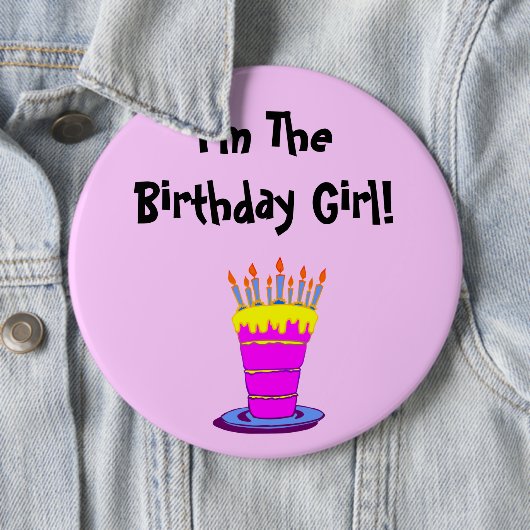 Verjaardag Meisje Giant Pink Cake Button (In situ)
