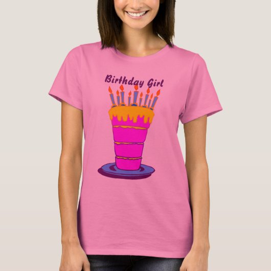 Verjaardag Meisje Giant Roze Verjaardag Cake T-shirt (Voorkant)