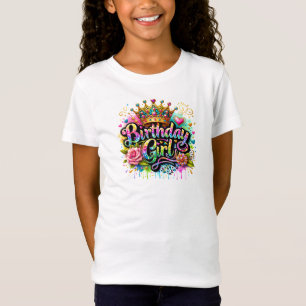 Verjaardag Meisje Glittery Glam Retro Typografie T-shirt