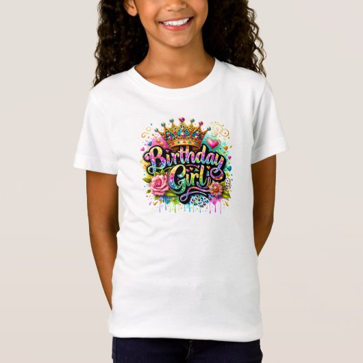 Verjaardag Meisje Glittery Glam Retro Typografie T-shirt (Voorkant)