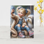 Verjaardag Meisje Het nemen van een Selfie Kaart (Gele Bloem)