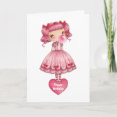 Verjaardag Meisje in Pigtails Lolita jurk roze bub Kaart (Voorkant)
