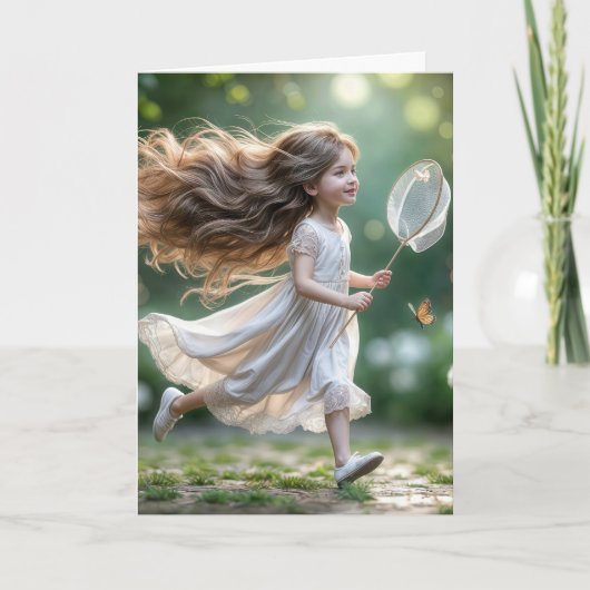 Verjaardag Meisje Jaagt Op Vlinders Kaart (Voorkant)