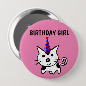 VERJAARDAG MEISJE KAT KNOOPPEN RONDE BUTTON 4,0 CM (Voorkant /achterkant)