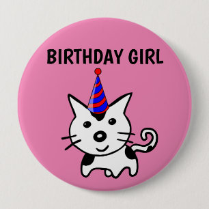 VERJAARDAG MEISJE KAT KNOOPPEN RONDE BUTTON 4,0 CM
