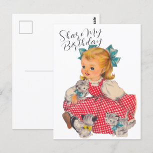 VERJAARDAG MEISJE KITTENS   Ansichtkaart Briefkaart