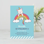 Verjaardag meisje met eenhoorn regenboog en kat kaart (Staand voorkant)