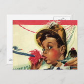  verjaardag, meisje met geluidsmaker briefkaart (Voorkant / Achterkant)