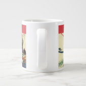 verjaardag, meisje met geluidsmaker grote koffiekop (Achterkant)