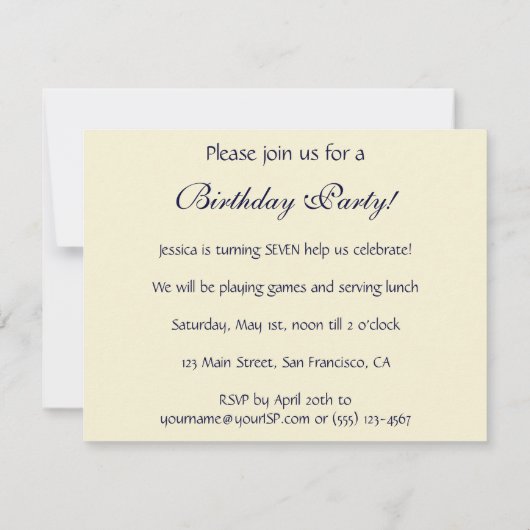 verjaardag, meisje met geluidsmaker kaart (Achterkant)