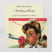  verjaardag, meisje met geluidsmaker kaart (Voorkant / Achterkant)