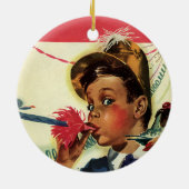  verjaardag, meisje met geluidsmaker keramisch ornament (Achterkant)