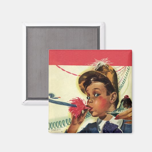  verjaardag, meisje met geluidsmaker magneet (Voorkant / Achterkant)