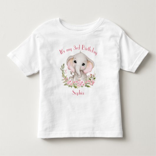Verjaardag Meisje Olifant Roze Gepersonaliseerde N Kinder Shirts (Voorkant)