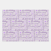 Verjaardag Meisje Paarse Schattige Voeg een naam g Inpakpapier Vel (Voorkant)