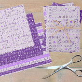 Verjaardag Meisje Paarse Schattige Voeg een naam g Inpakpapier Vel