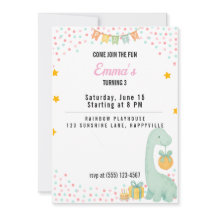 Verjaardag Meisje Party Uitnodiging Turning 3 Dino