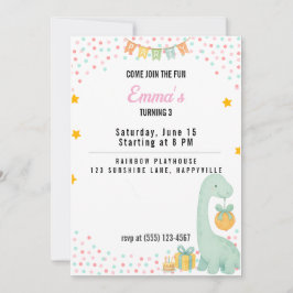 Verjaardag Meisje Party Uitnodiging Turning 3 Dino