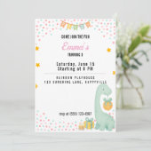 Verjaardag Meisje Party Uitnodiging Turning 3 Dino (Staand voorkant)