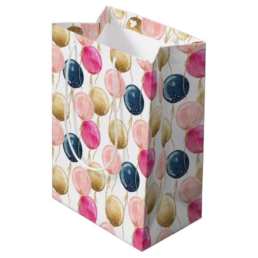 Verjaardag Meisje patroon Medium Cadeauzakje (Achterkant Gekanteld)