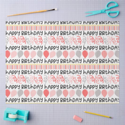 Verjaardag Meisje Patroon Tissue Papier (Craft)