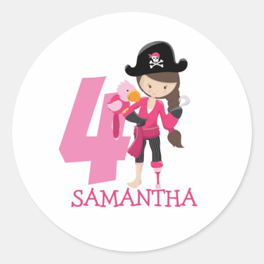 Verjaardag MEISJE Pirate Ronde Sticker (Voorkant)