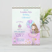 Verjaardag Meisje Prinses Cupcake Ballonnen Lavend Kaart (Staand voorkant)