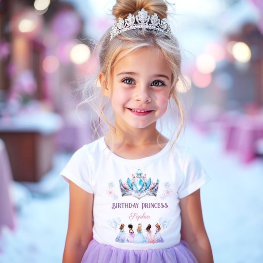 Verjaardag Meisje Prinses Kroon Roze Blauwe Winter T-shirt