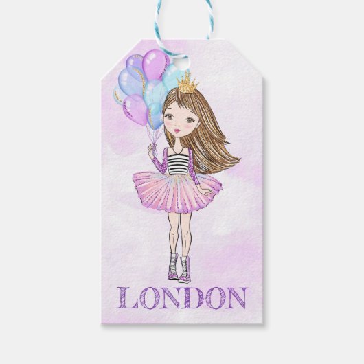 Verjaardag Meisje Prinses Lavendel Ballonnen Cadeaulabel (Voorkant)