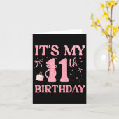 Verjaardag Meisje Roze Coquette Bow 11 Jaar Oud Ae Kaart (Gele Bloem)