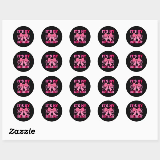 Verjaardag Meisje Roze Coquette Esthetische Bow Gi Ronde Sticker (Vel)