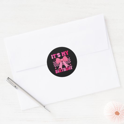 Verjaardag Meisje Roze Coquette Esthetische Bow Gi Ronde Sticker (Envelop)