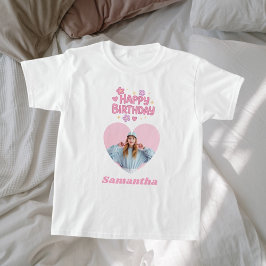 Verjaardag meisje roze foto hart t-shirt