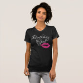 Verjaardag Meisje Roze Glitter Lippen Sparkle Zwar T-shirt (Voorkant volledig)