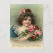 Verjaardag Meisje Roze Rozen 1904 Vintage Briefkaart (Voorkant)