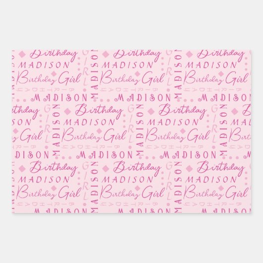Verjaardag Meisje Roze Schattige Voeg een naam gep Inpakpapier Vel (Voorkant)