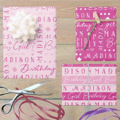 Verjaardag Meisje Roze Schattige Voeg een naam gep Inpakpapier Vel